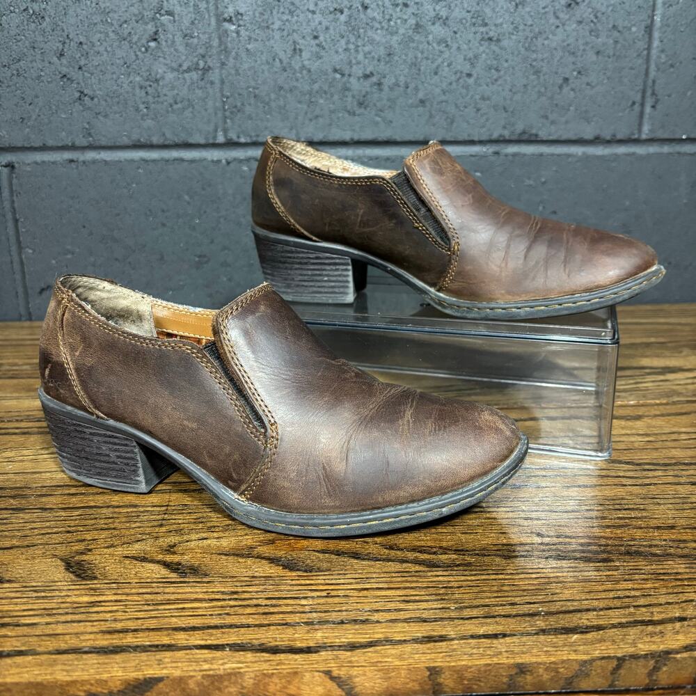 BOC Born Brown Leather Slip On Heeled Ankle Booties Women’s 8